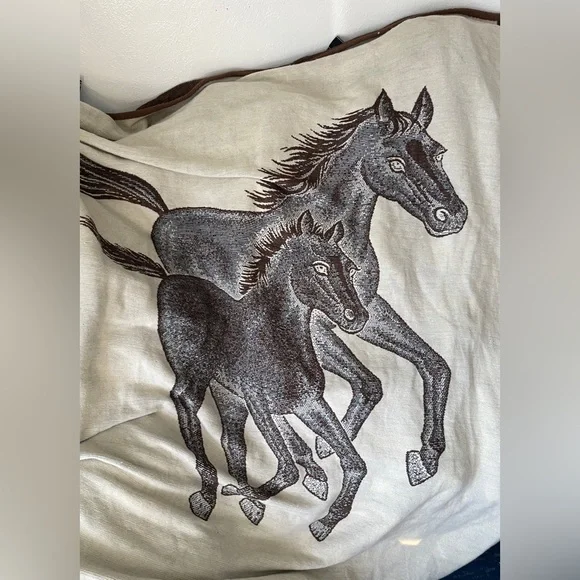Biederlack | Vintage | Fleece Blanket | Big/Little Two Horses | Very Good Cond - Picture 2 of 4